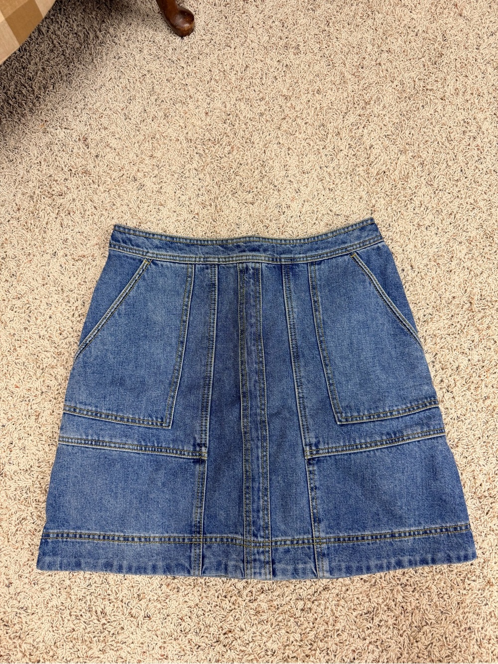 CAbi Blue Denim Paneled A-Line Skirt